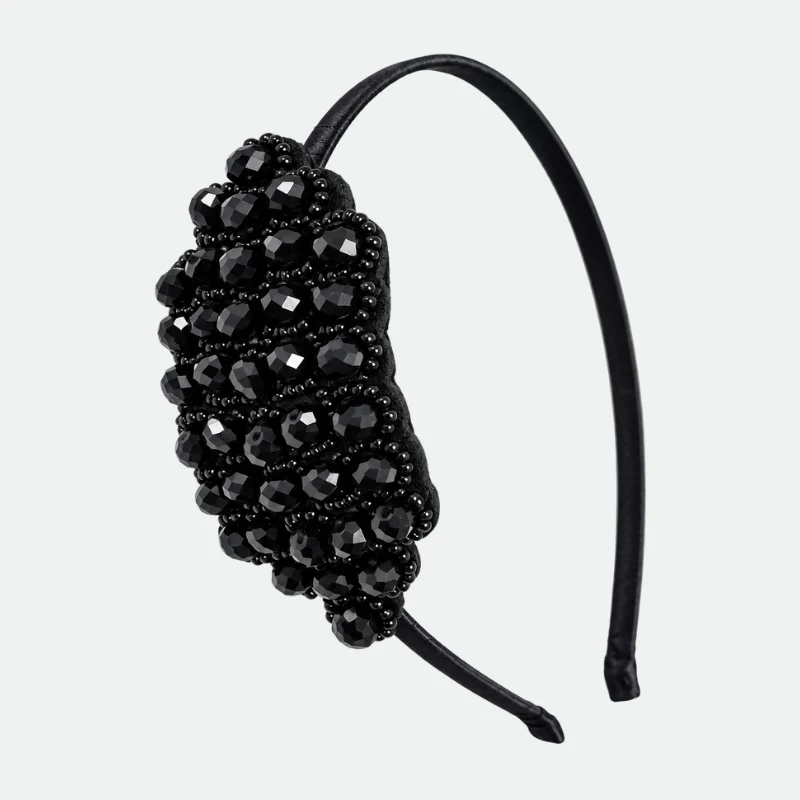 Ободок тонкий с ромбиком из черных бусин Handmade Seoulsa