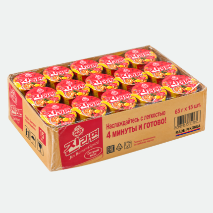Лапша быстрого приготовления острая в стакане Jin Ramen Cup Hot 65 г × 15 шт. Ottogi